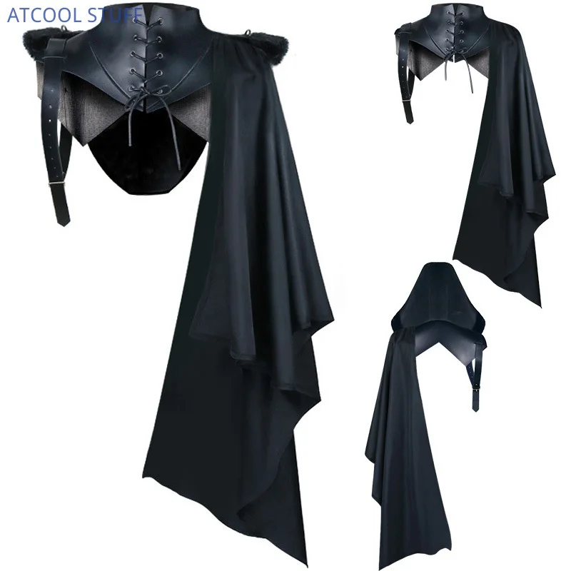 Mens Assassin Costume Pirate Cosplay armatura medievale scialle Cape Gothic SteamPunk Warrior mantello con cappuccio mantello