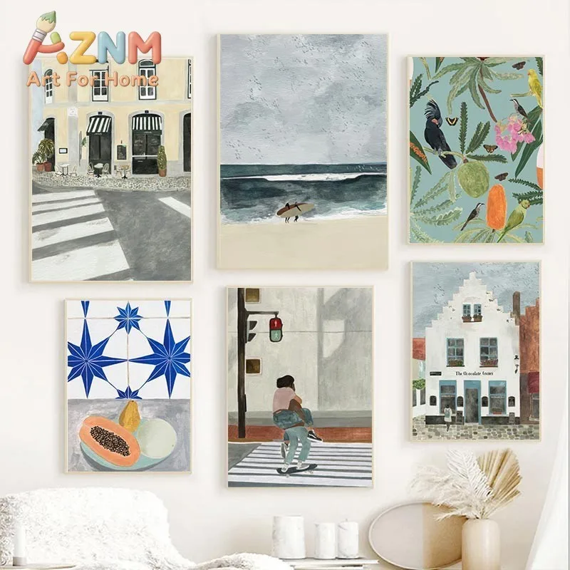 Boho Architecture Travel Poster Canvas Painting Simple Tropical Art Print Canvas Painting Living Room Decoration Nordic Wall Art