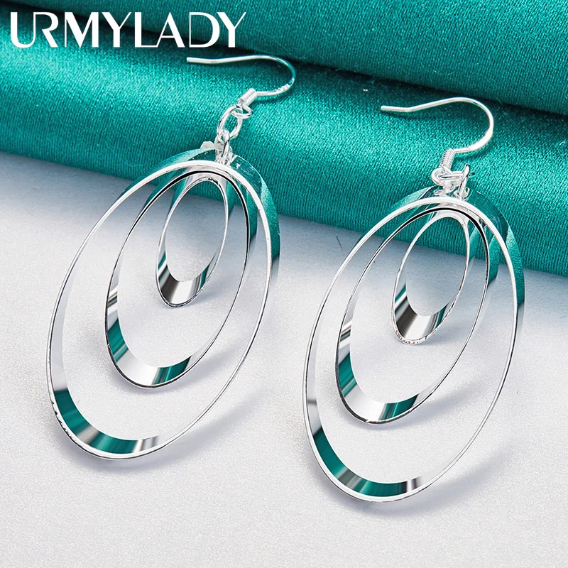 URMYLADY 925 Sterling Silver Oval Multi Circle Swirl Earrings for Women Wedding Engagement Party Fashion Jewelry