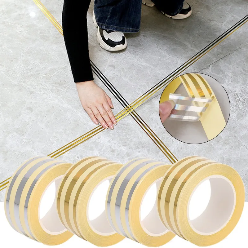 5m/Roll Gold Self-Adhesive Tile Stickers Tape Waterproof Seam Wall Stickers Wall Gap Ceiling Home Decoration Line Tile Tape