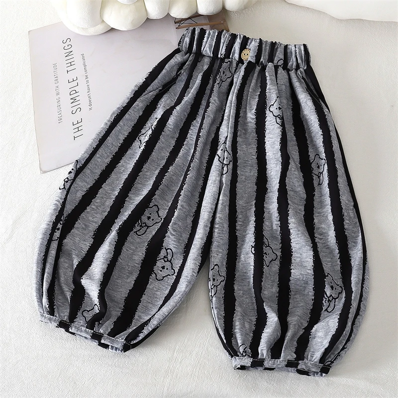 Summer Kids Anti-Mosquito Pants Striped Bear Print Lantern Ankle Length Trousers Toddler Boys Girls Breathable Loose Bloomers - view 4