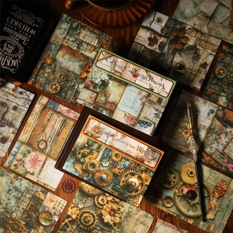 30Pcs Material Paper Collage Collection Vintage Handbook Material Backing Notebooks Writing DIY Scrapbooking cut 155X136mm