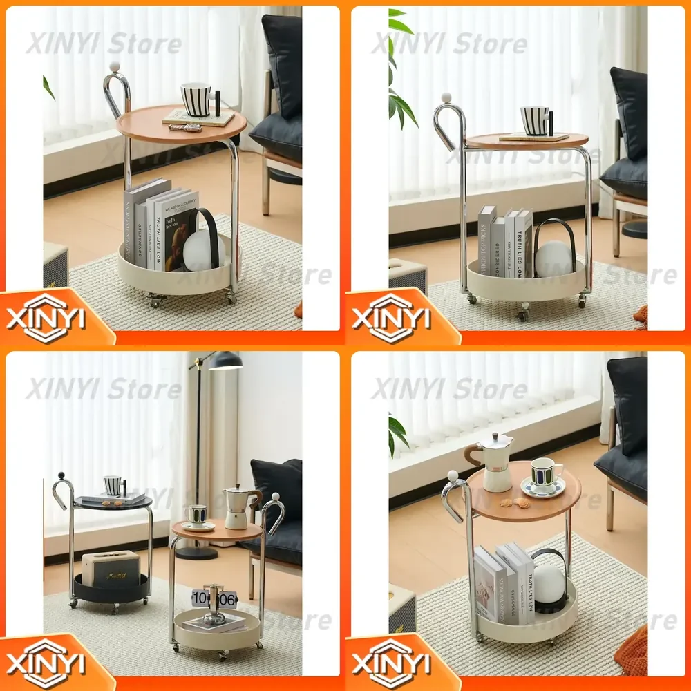 Mobile Side Table for HQ45 Luxe Movable Coffee Table with Wheels Vintage Rolling Cart Small Space Sofa End Table Living Room