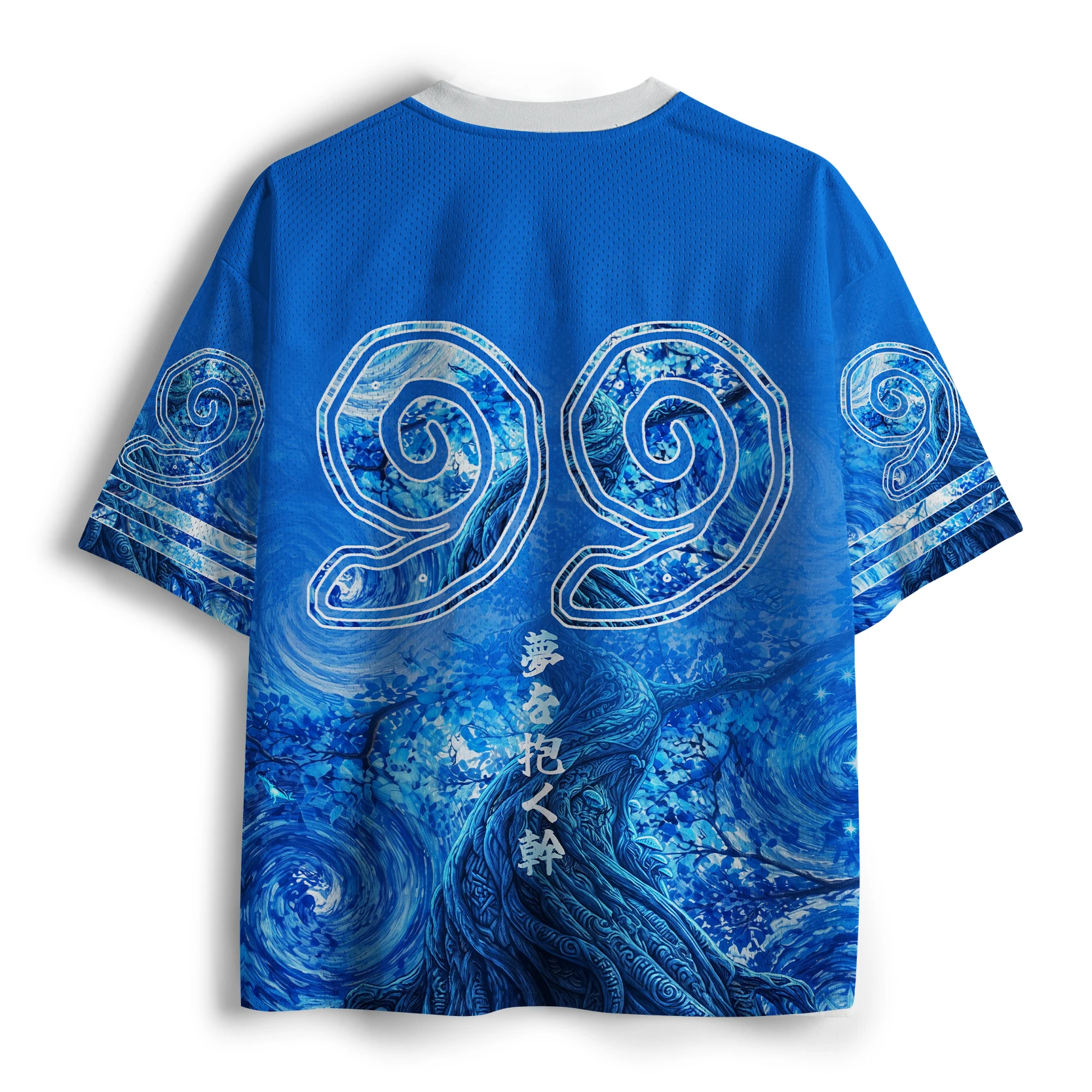 Unisex Blue Starry Sky Tree of Life Football Jersey Van Gogh Swirl Galaxy Art Print V-Neck Short Sleeve Sports Tee