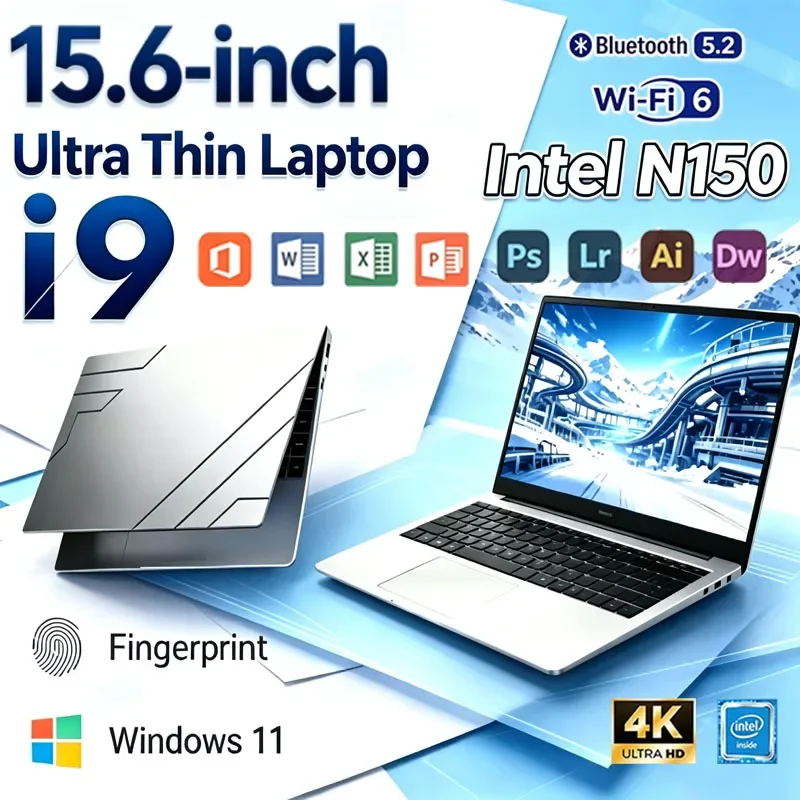 15.6 Windows 11 Laptops Intel Core N150 16GB RAM 1TB SSD Gaming Laptop Backlit Keyboard PC Fingerprint UnIock Computer