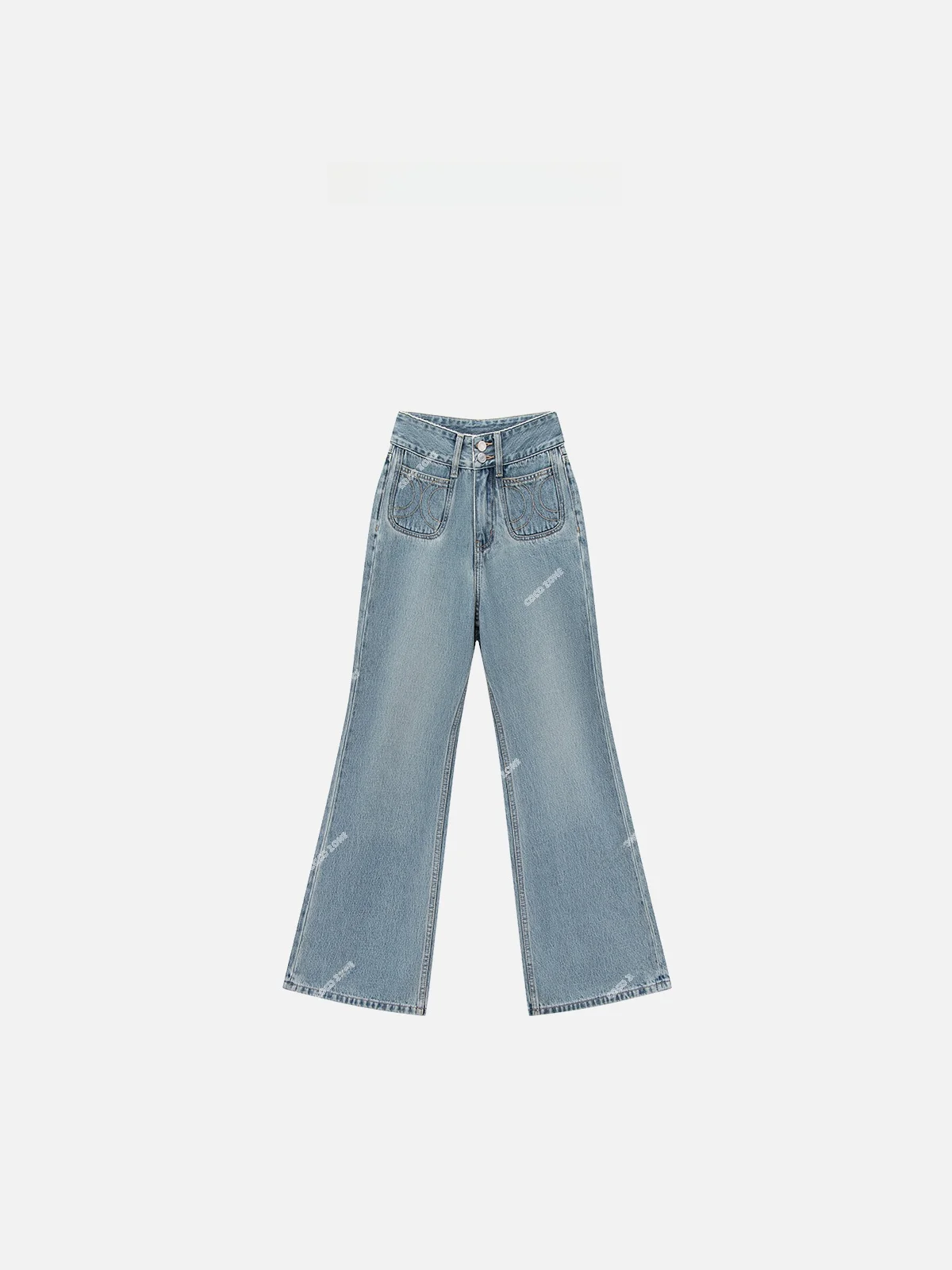 

Blue Flared Jeans 3D Slimming High Waist Wide Leg Casual Style Spring Summer Denim Pants by COCOZONE CC1B1236 for Women