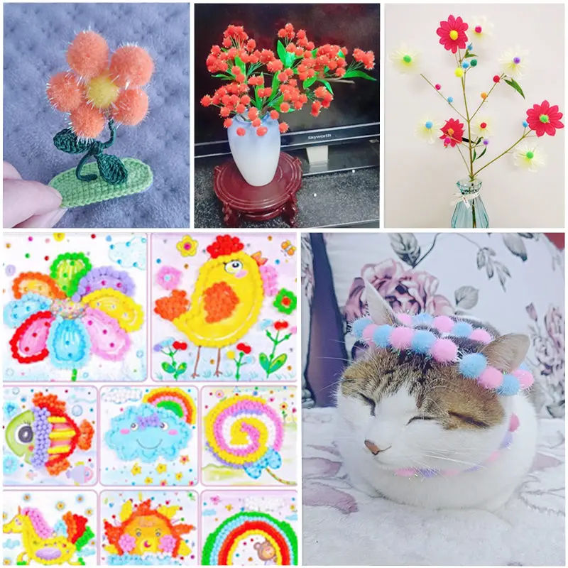 50PCS Christmas Hat Decoration Children\'s Educational Toys Manual Materials Glitter Powder Wool Ball DIY Handmade Accessories