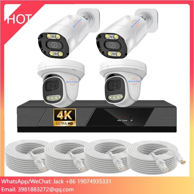 Jianvision 4K 8MP HD impermeable Bullet Dome POE CCTV sistema 4ch cámara IP de red