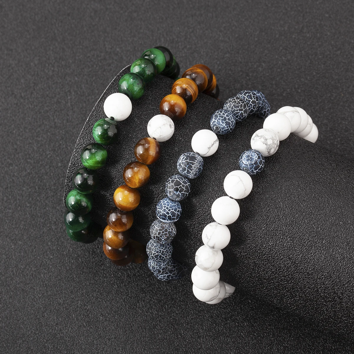 XQNI ‌Boho Chic 8mm Beaded Bracelet Tiger Eye & Obsidian String Bracelet Adjustable for Men and Women Couple Jewelry Gifts