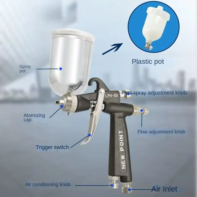 小型スプレーガン,低圧,高噴霧,車の家具修理,革塗装ガン,小口径,LPH-50