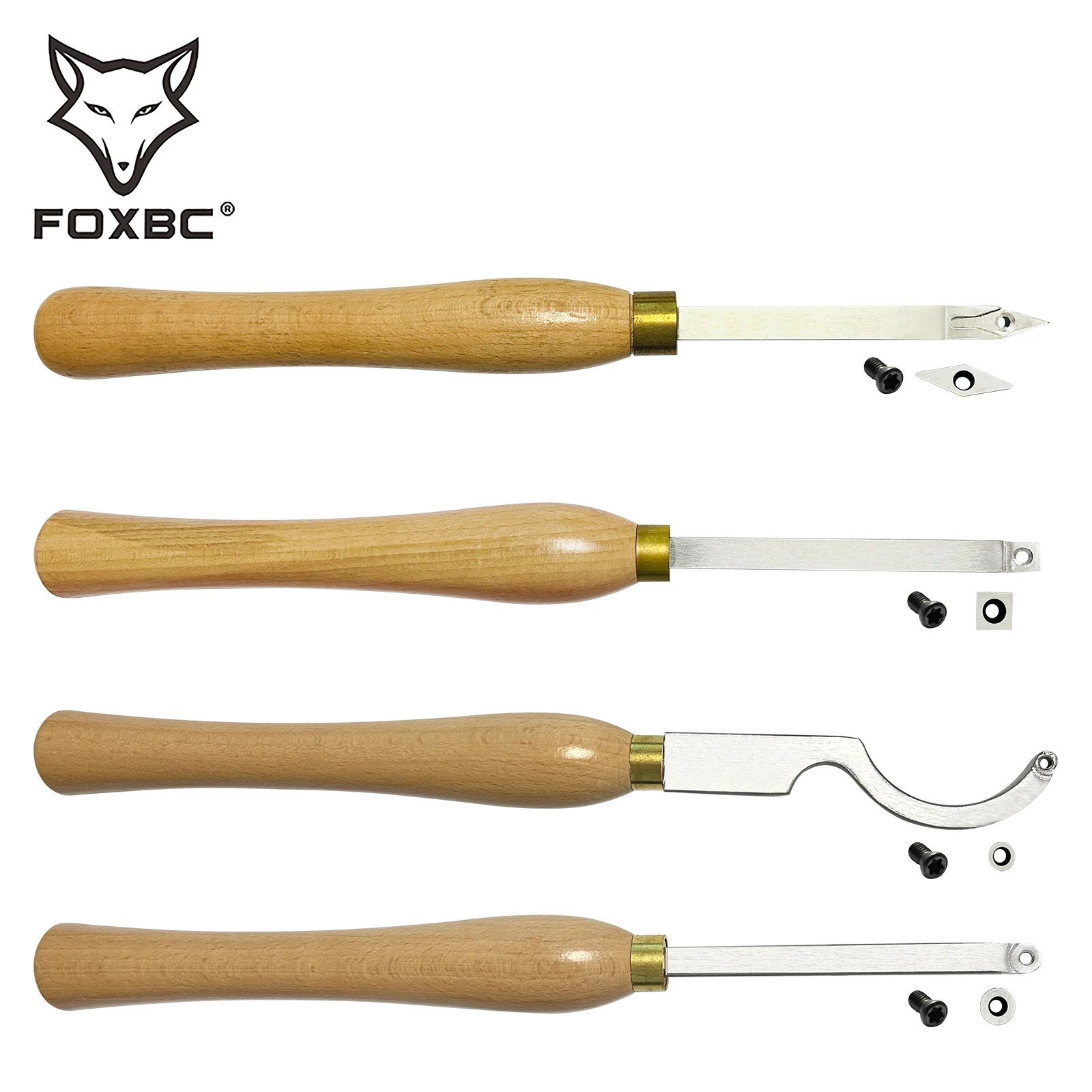 FOXBC 4PCS Mini Wood Turning Tools Include Finisher Rougher Detailer Hollower For Small to Mid-Size Projects Like Pen Bowl Knobs