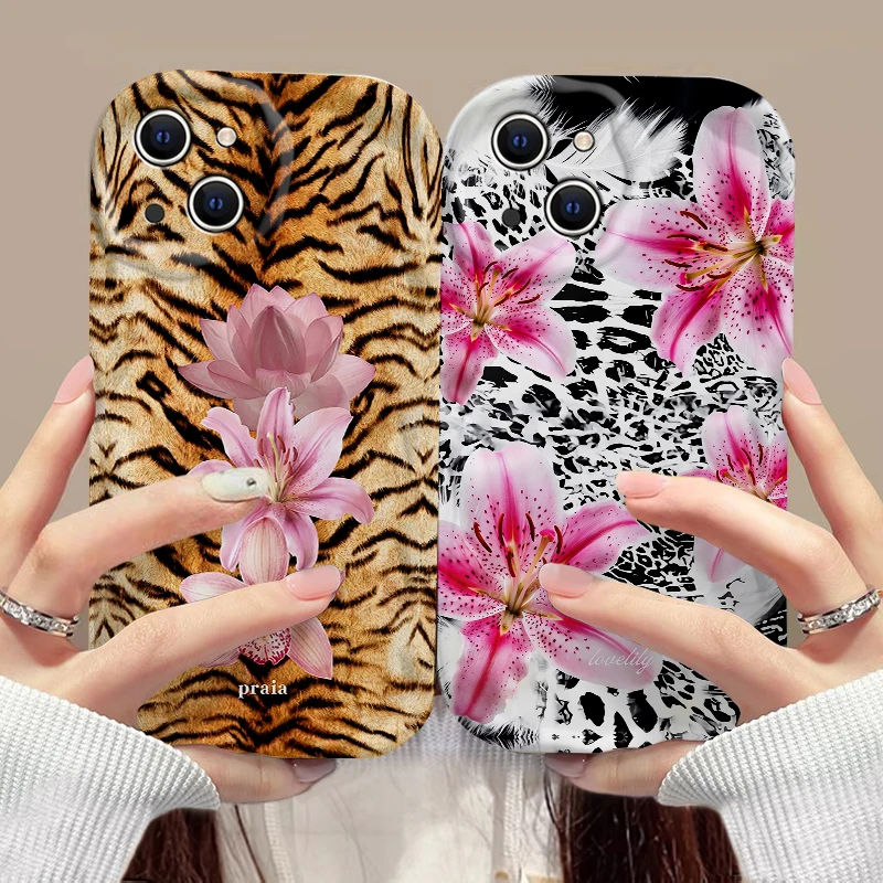 Animal Print Flower Phone Case For Samsung Galaxy S26 S25 S24 S23 S21 S20 FE Plus Ultra F06 4G 5G 3D Wave Soft TPU Back Cover