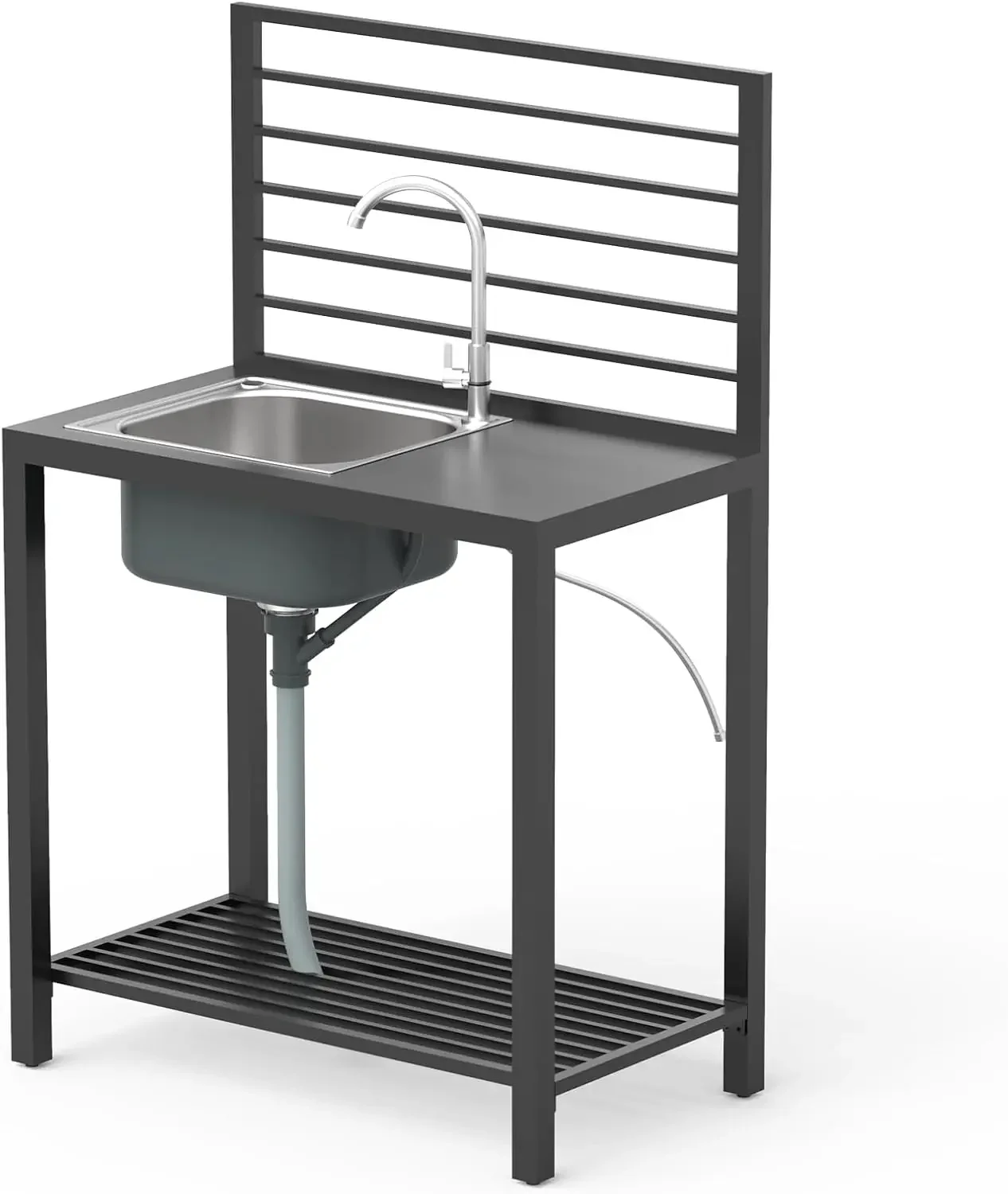 Domi Outdoor Kitchen Island with Storage, Aluminum Kitchen Island Stainless Steel Outdoor Sink w/Faucet & Drainboard, Freestandi