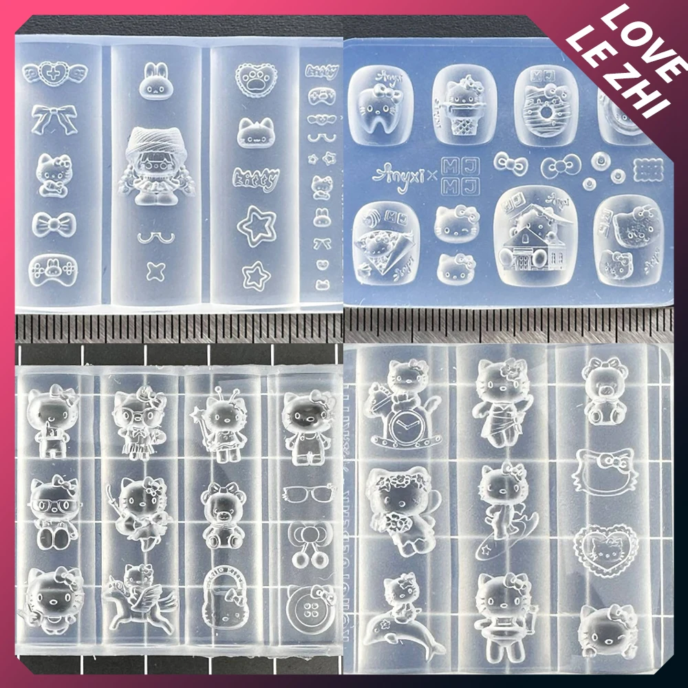 

Cartoon Anime Sanrio Hello Kitty 3D Silicone Nail Art Carving Mold Diy Butterfly Flower Necklace Candy Fox Manicure Tool Gift