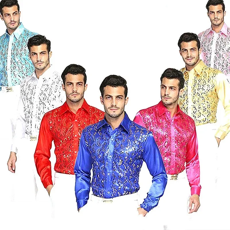 Men Ballroom Competitive Wedding Party Pleased Shirts Wear New Arrival Latin Dance Tops For Male Multi Color Cotton Shirt