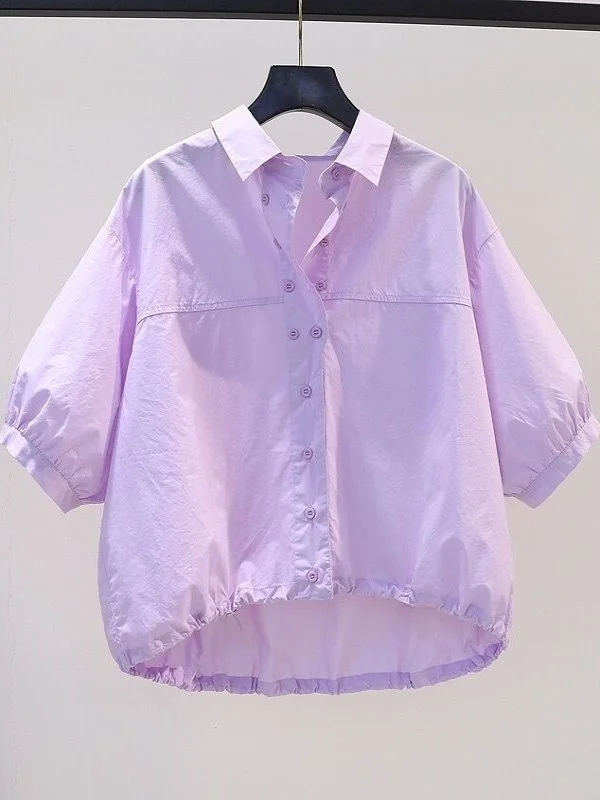 Faionable ort Lantern Sve White irt Donna Estate New Sle Ele ort irt Versione coreana Colletto ampio