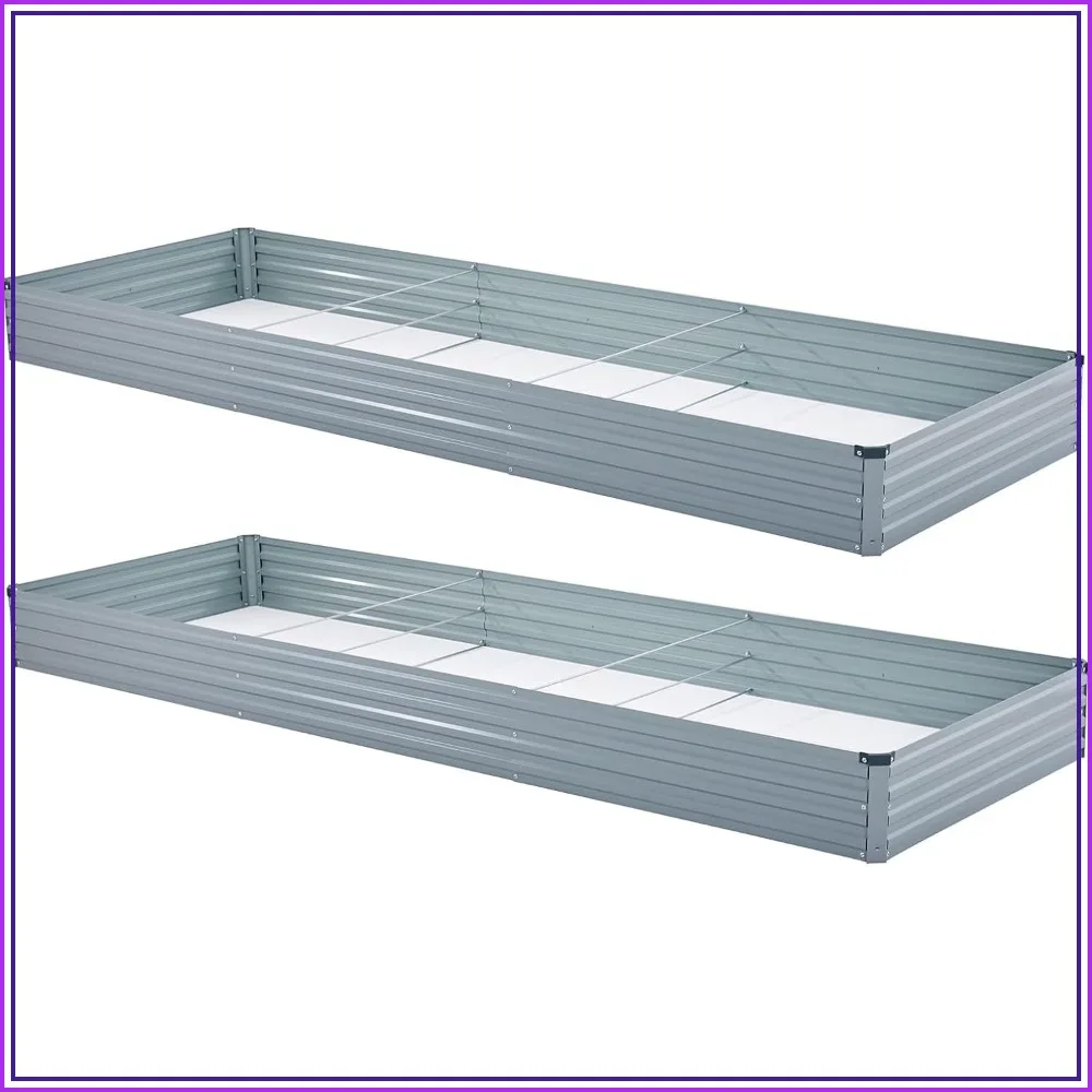 

2 Pack 12x4x1FT Galvanized Raised Garden Beds Kit Outdoor Metal Planter Box for Vegetable Flower Herbs Gray