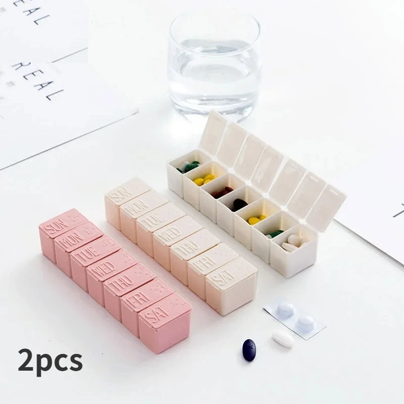 

2Pcs/Set Travel Pill Box Holder Weekly Medicine Storage Organizer Container Drug Tablet Dispenser Independent Lattice Pill Case