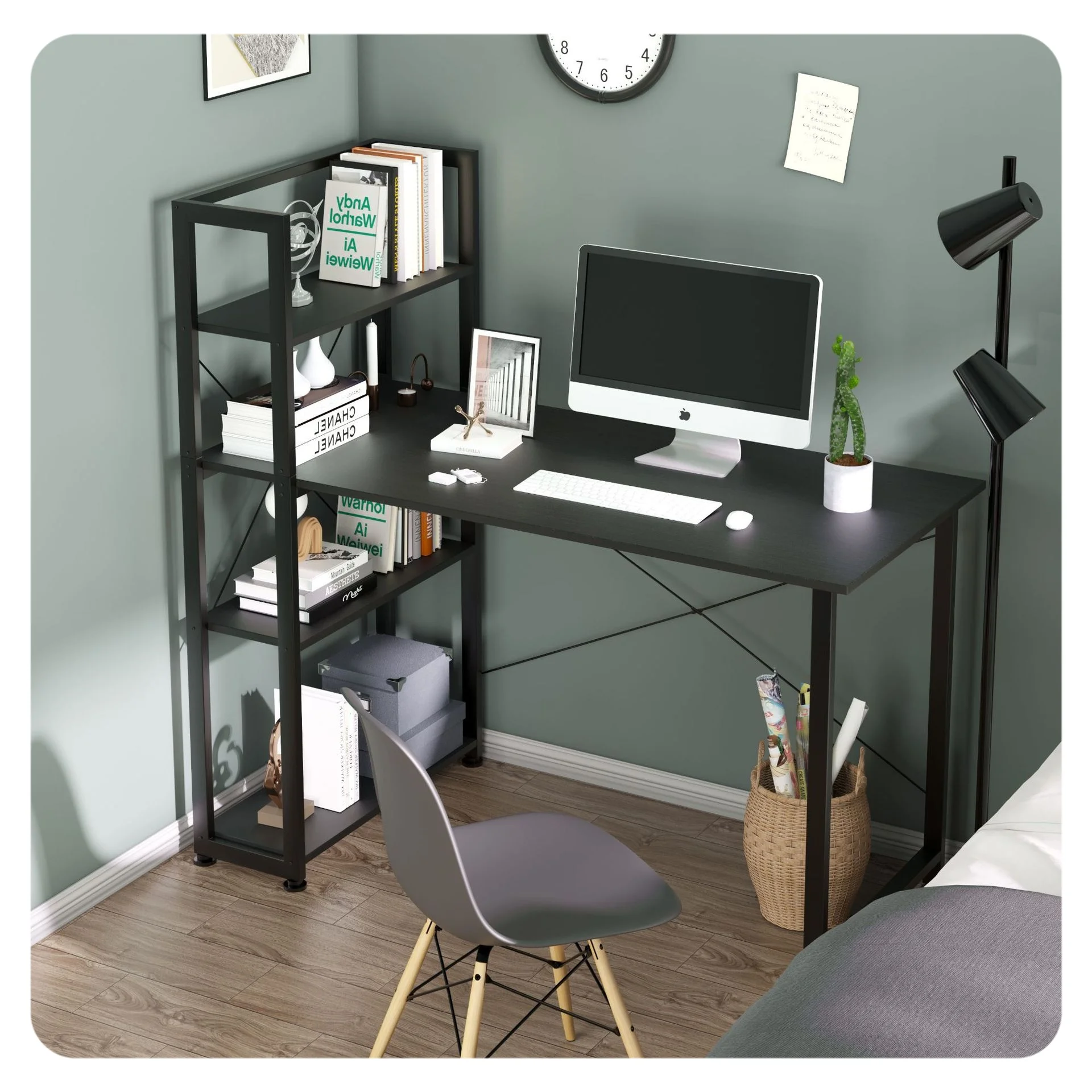 

@#Iron Art Desk and Bookshelf All-in-one Combination of Home Office Writing Desk