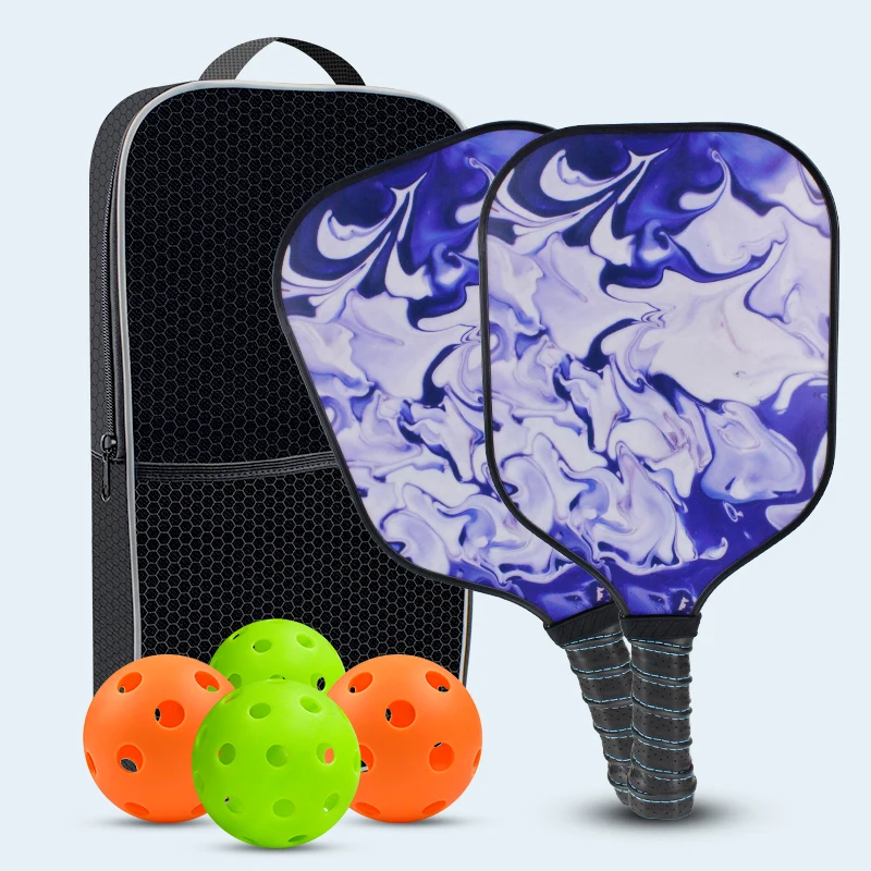 Customize Logo Pattern Light Weight Fiberglass Pickleball Paddles Set with 2 Pickleball Paddles & Carry Bag & 4 Balls