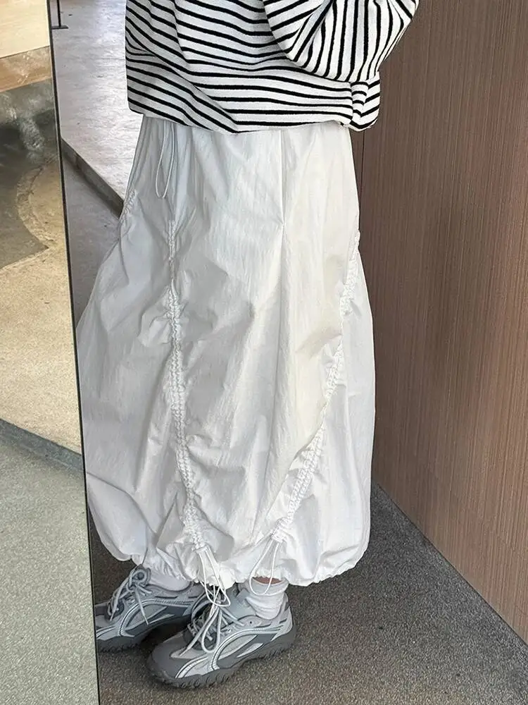White Waist High Elastic Drawstring Irregular Casual Half-body Skirt Women Fashion New Spring Autumn 2026 1DHPZBT