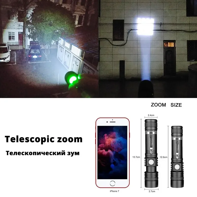 Torce a Led ad alta potenza torcia da campeggio zoomabile con perline lampada a LED T6 impermeabile 4 modalità di illuminazione caricatore USB