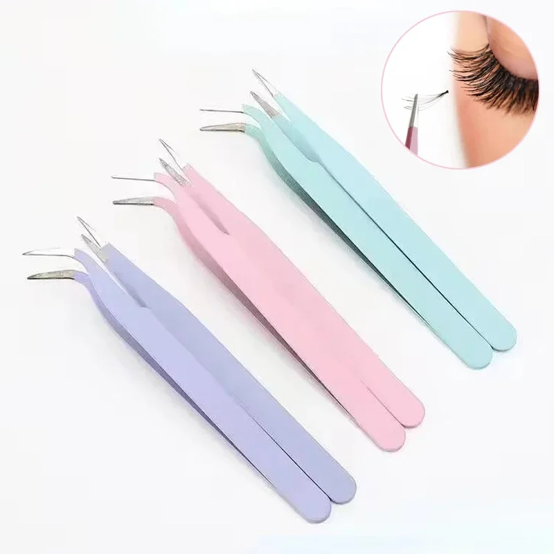 Stainless Steel Colored Straight + Curved Tweezers for Nail Art Sticker Rhinestones Picking Tool Eyelash Makeup DIY Tweezer Tool