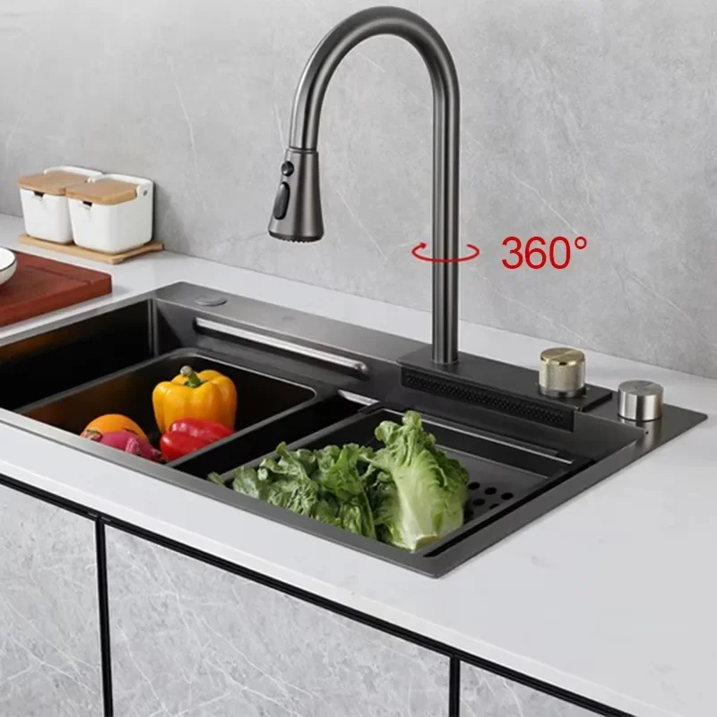 

【Best-selling】Discount Anti-Scratch Multifunction 304 Stainless Steel Waterfall Kitchen Sink with Cup Washer & Soap Dispenser