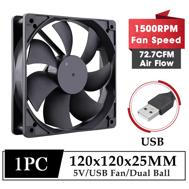 

Gdstime USB Fan DC 5V Fan 120MM*25MM Dual Ball Brushless Cooling Fan 12025 Computer Cooler 120MM Axial Fan for Laptop Cooling