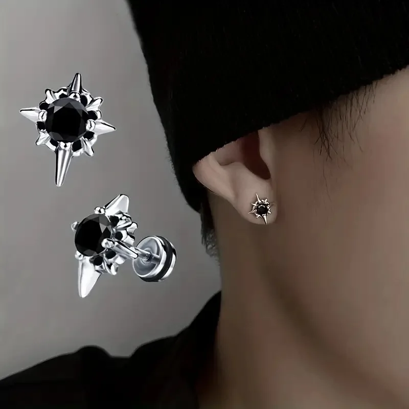 

Men Black White Rhinestone Cast Stud Earrings Hip Hop Party Earring Fashion Trendy Jewelry Accessories