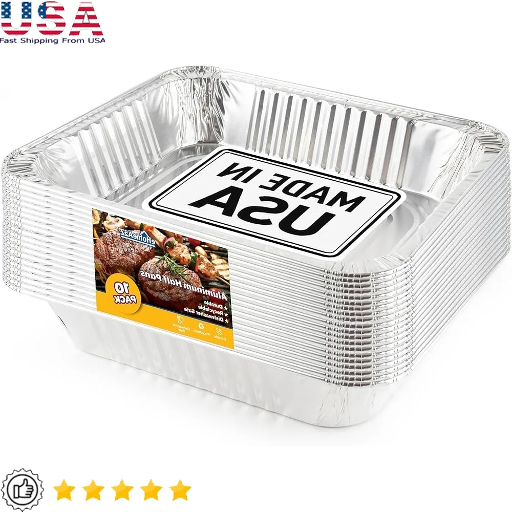 

Disposable Aluminum Pans Heavy Duty Pack of 10 9x13 Oven Safe Baking Trays Durable Recyclable Foil Trays Catering BBQ Meal Prep