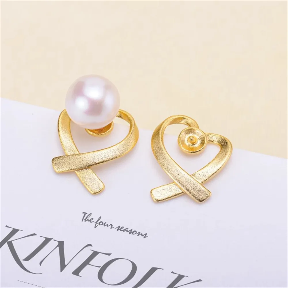 

DIY Pearl Accessories S925 Sterling Silver Stud Earrings Love Silver Pearl Earrings Fit 5-7mm Round Flat Beads E081