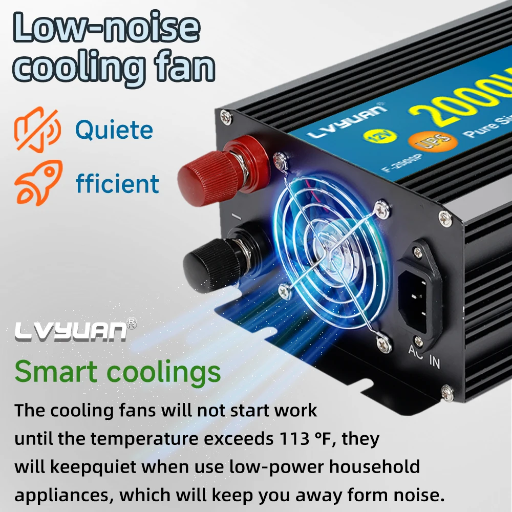 LVYUAN 1500W Inverter with UPS Function and 15A AC Charger for Power Inverter 12V to 110V Peak 3000W Backup Power Supply - view 6