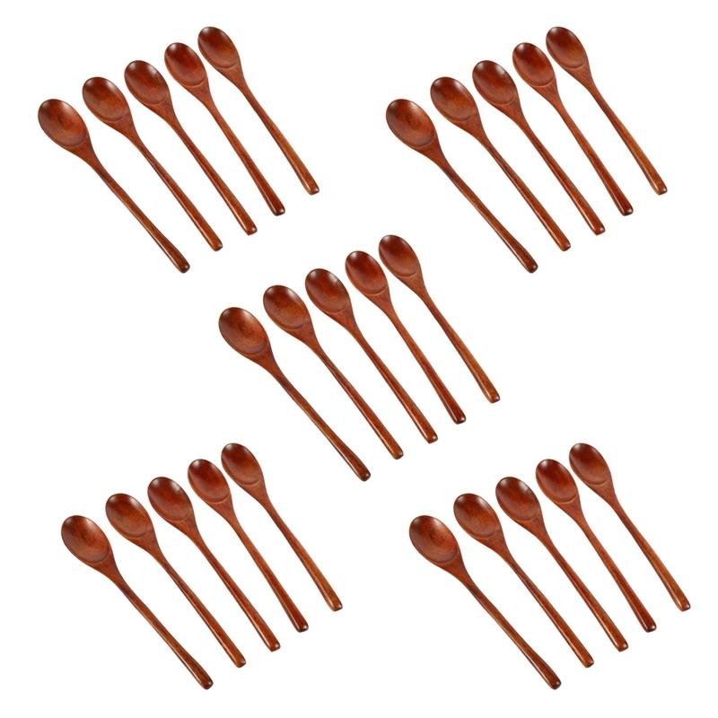 

Spoons Wooden Soup Spoon 25 Pieces Eco Friendly Tableware Natural Ellipse Wooden Ladle Spoon Set