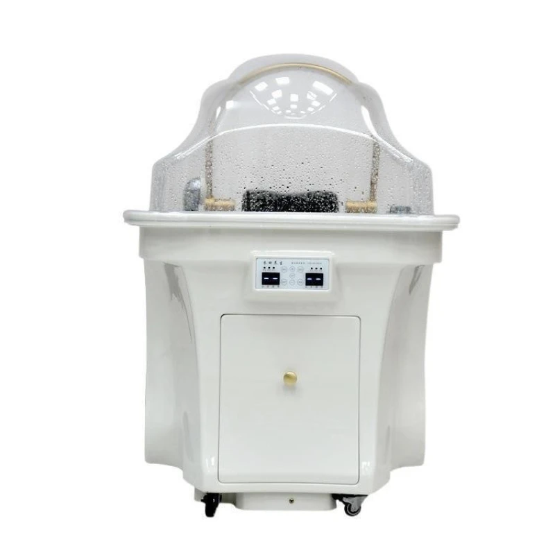 

Movable head therapy device, water storage type flat shampoo basin