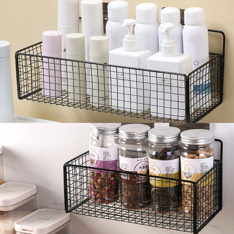 Black Wall-Mounted Bathroom Shelf Shower Shampoo Rack Kitchen Condiment Storage Basket Toilet Soap Holder Bathroom Organizer Doe