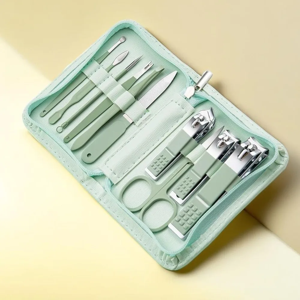 Stainless Steel Nail Clipper Kit Professional Green Fingernail Trimmer Suit with Storage Case Durable Nail Care Tool Nail Salon