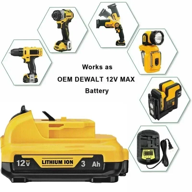 ไร้สาย/ชาร์จสําหรับ DeWalt DCB120 แบตเตอรี่ลิเธียมไอออน 12V 3.0Ah แบตเตอรี่ DCB124 DW089LG DCD701F2 เครื่องมือ/ระดับเลเซอร์