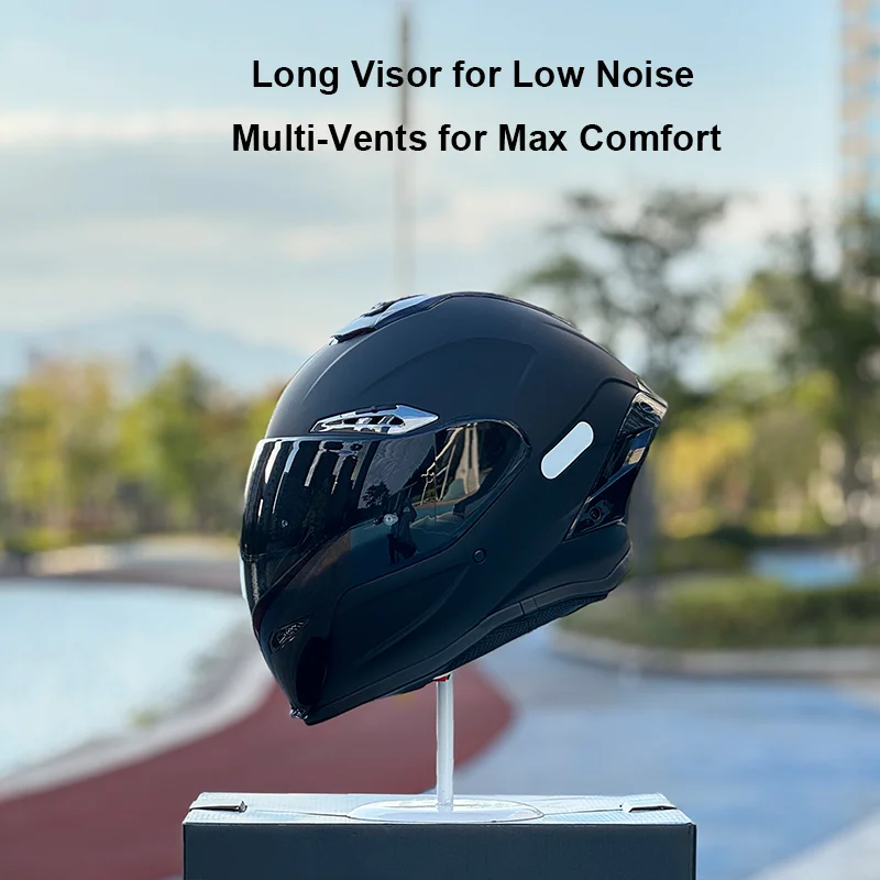 

Мотошлем NBTK MatteBlack FullFace с длинным визором, Bluetooth, задним спойлером, сертификатами ECE и DOT