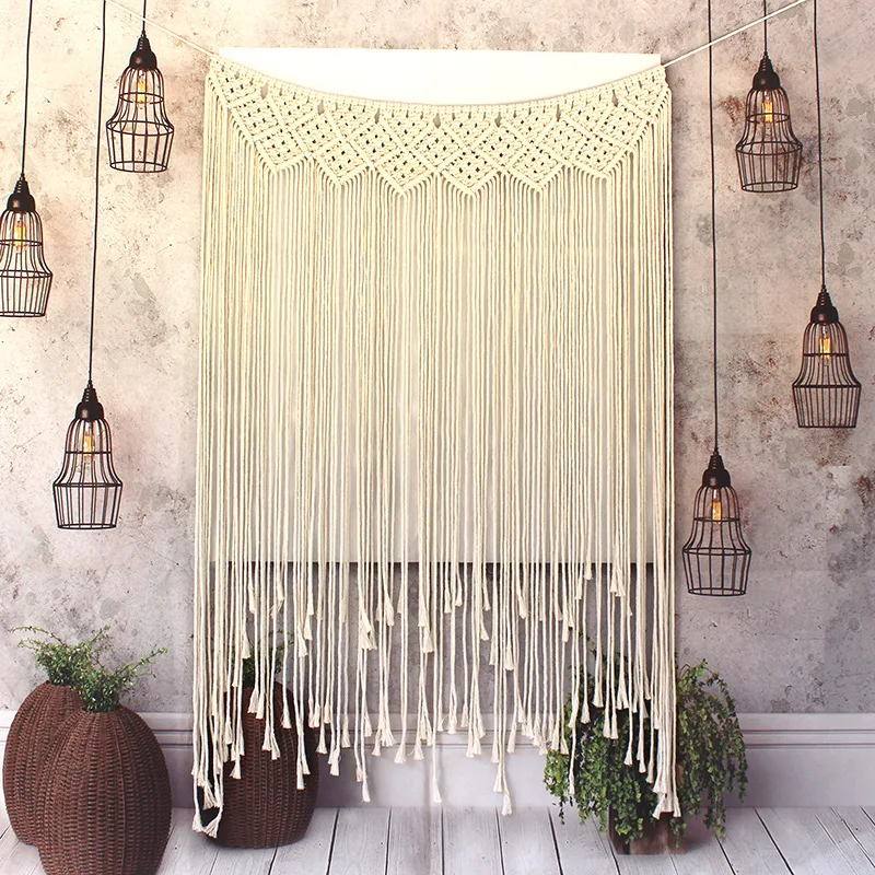 75*107cm Hand Woven Macrame Tapestry Bohemian Wall Hanging Tapestry Window Door Curtains Wedding Background Home Decoration