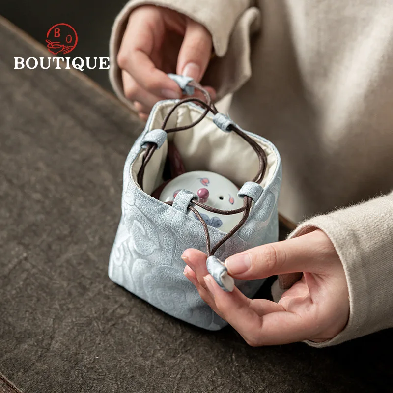 Exquisite Travel Tea Set Storage Bag Thicken Portable Drawstring Beam Port Kung Fu Tea Set Cup Bag Teaware Sets Bags Protect Cup