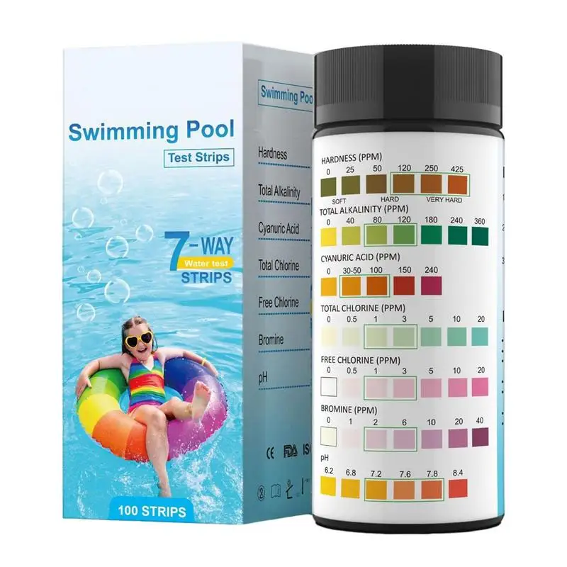 Drinking Water Test Strips Kit 7 In 1 Chlorine PH Test Strips SPA Swimming Pool Water PH Hardness Tester Papers 50 Pcs/Bottle