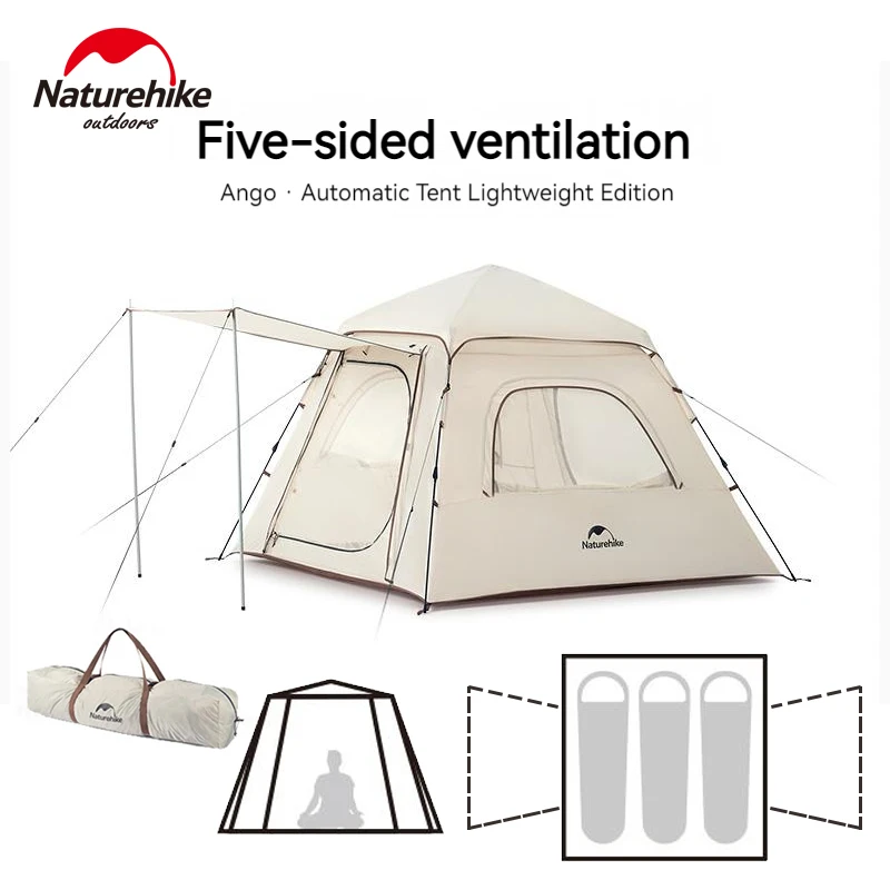 Naturehike Lightweight Ango Automatic Tent 3 People Dome Tent Cabin Family Camping Travel 210T Cloth Easy Setup Breathable 4.9kg