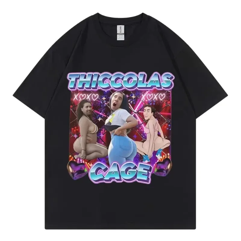 Thiccolas قفص مضحك ميمي التي شيرت شارع العليا موضة الاتجاه تي شيرتات قصيرة الاكمام الرجال النساء الملابس Harajuku Y2k الشارع تي شيرت
