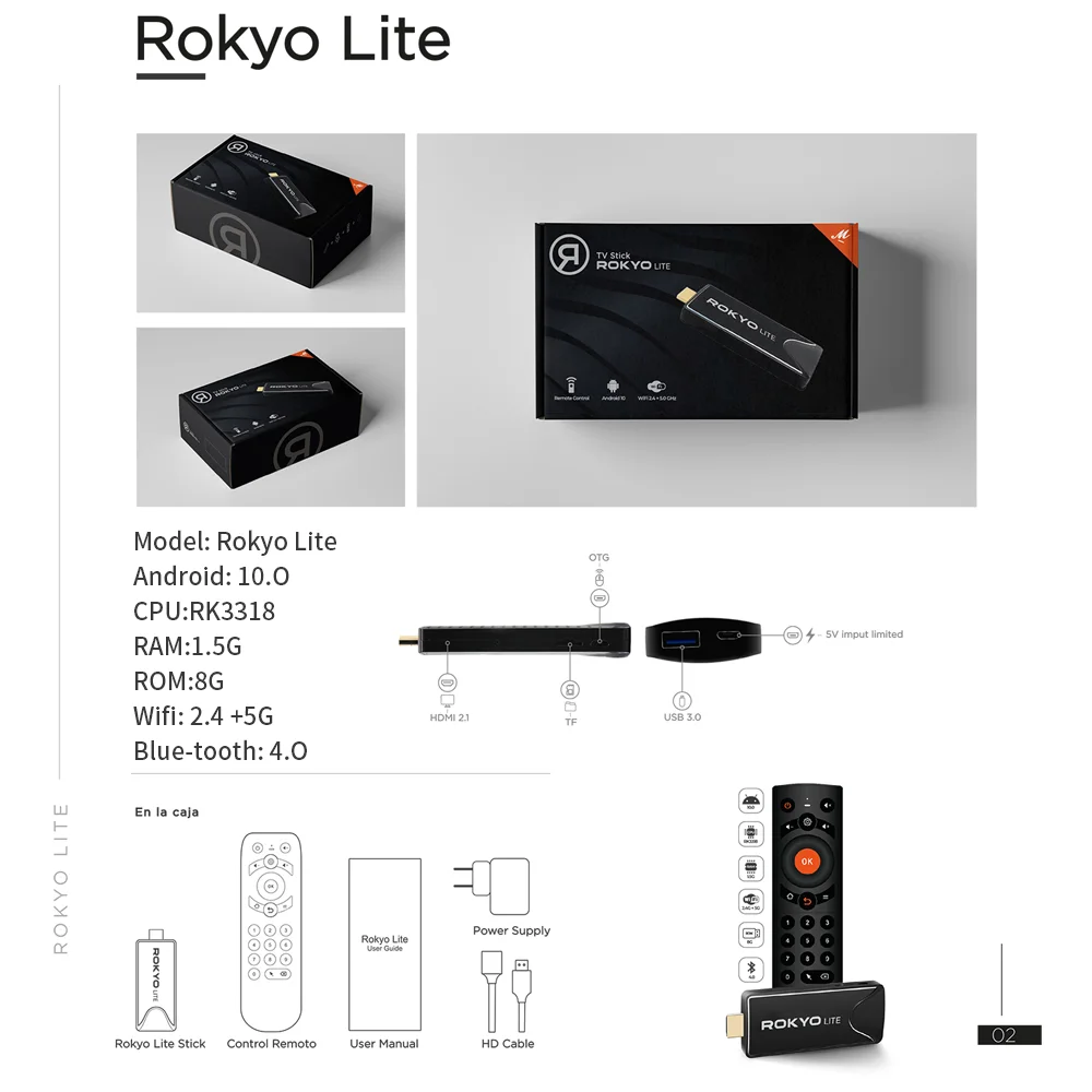 Android 10.0 TV stick Rokyo Lite  1.5GB 8GB WIFI 2.4G+5G1080P 4K BT4.0 RK3318 Quad Core For TVE MFC TVExpress TV box TV Dongle