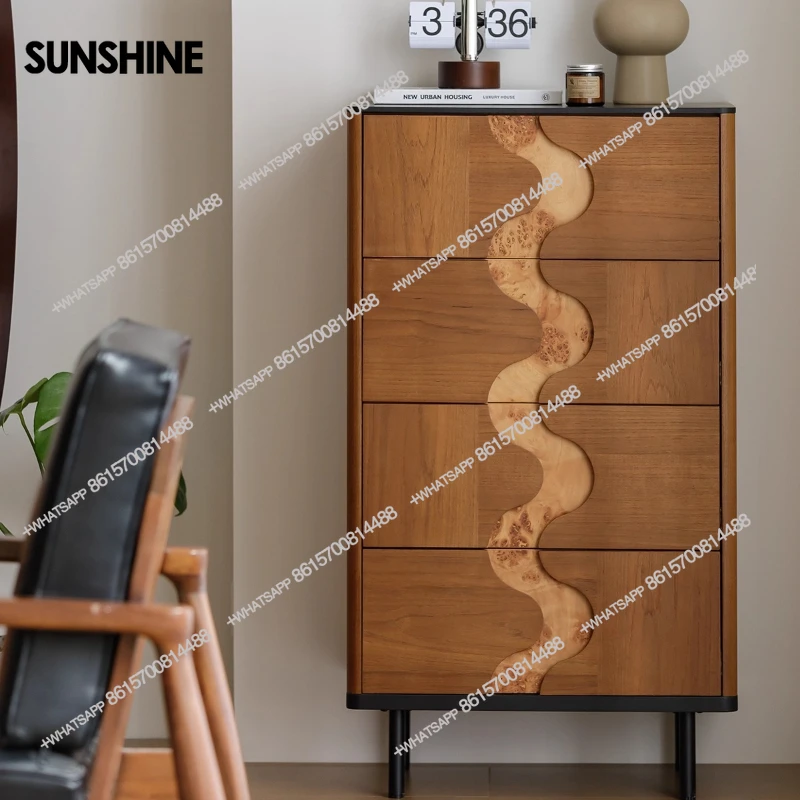 

Retro solid wood chest, teak color chest, living room wall locker