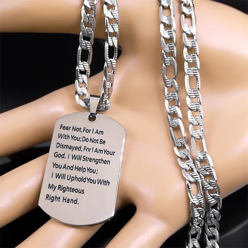 Personalized Bible Cross Dog Tag Men Necklace Stainless Steel Christian Bible Prayer Necklaces Jewelry Boyfriend Gifts N7420S05