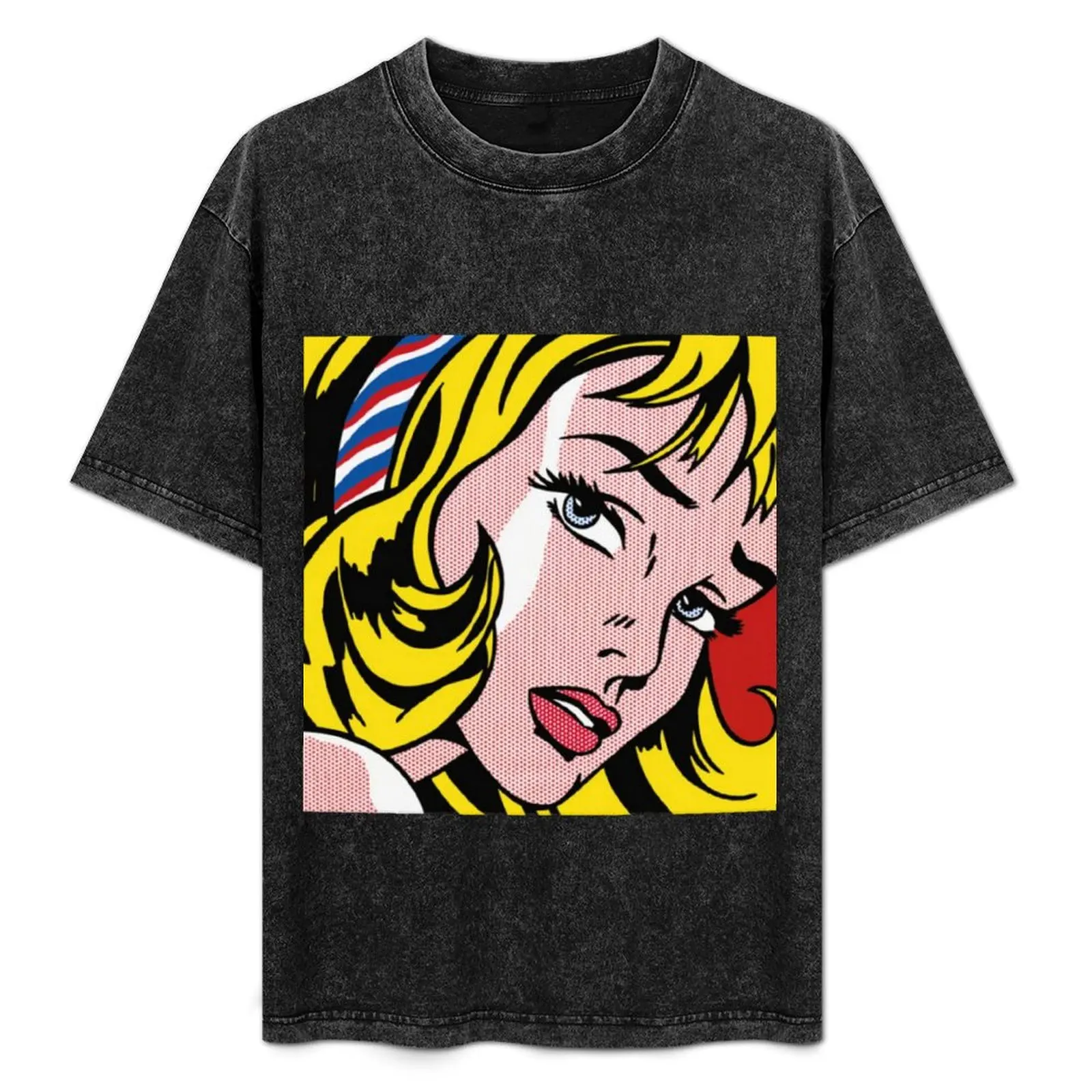 Roy Lichtenstein ,Girl with Ribbon Hair painted on canvas hand painted on canvas T-Shirt sweat clothes for men