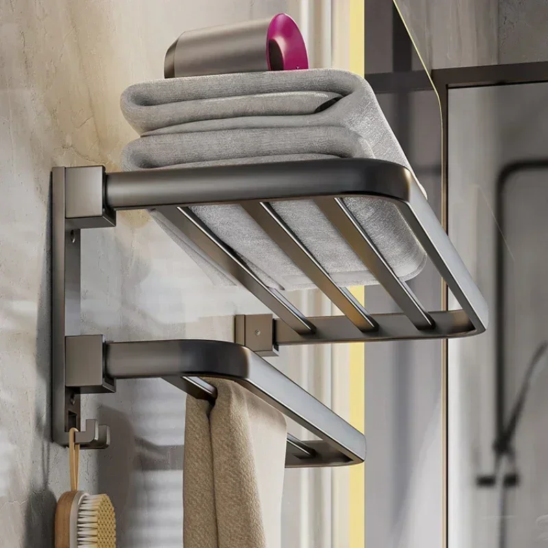 Bathroom Shelving Towel Rack - Easy Hang Storage for Bath Towels, No Punching Required, Light Luxury Design, Towel Shelf