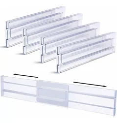 Divisori per cassetti Organizer confezione da 4, regolabile alto 8cm espandibile da 27.5-52cm Organizer per cassetti da cucina, plastica trasparente